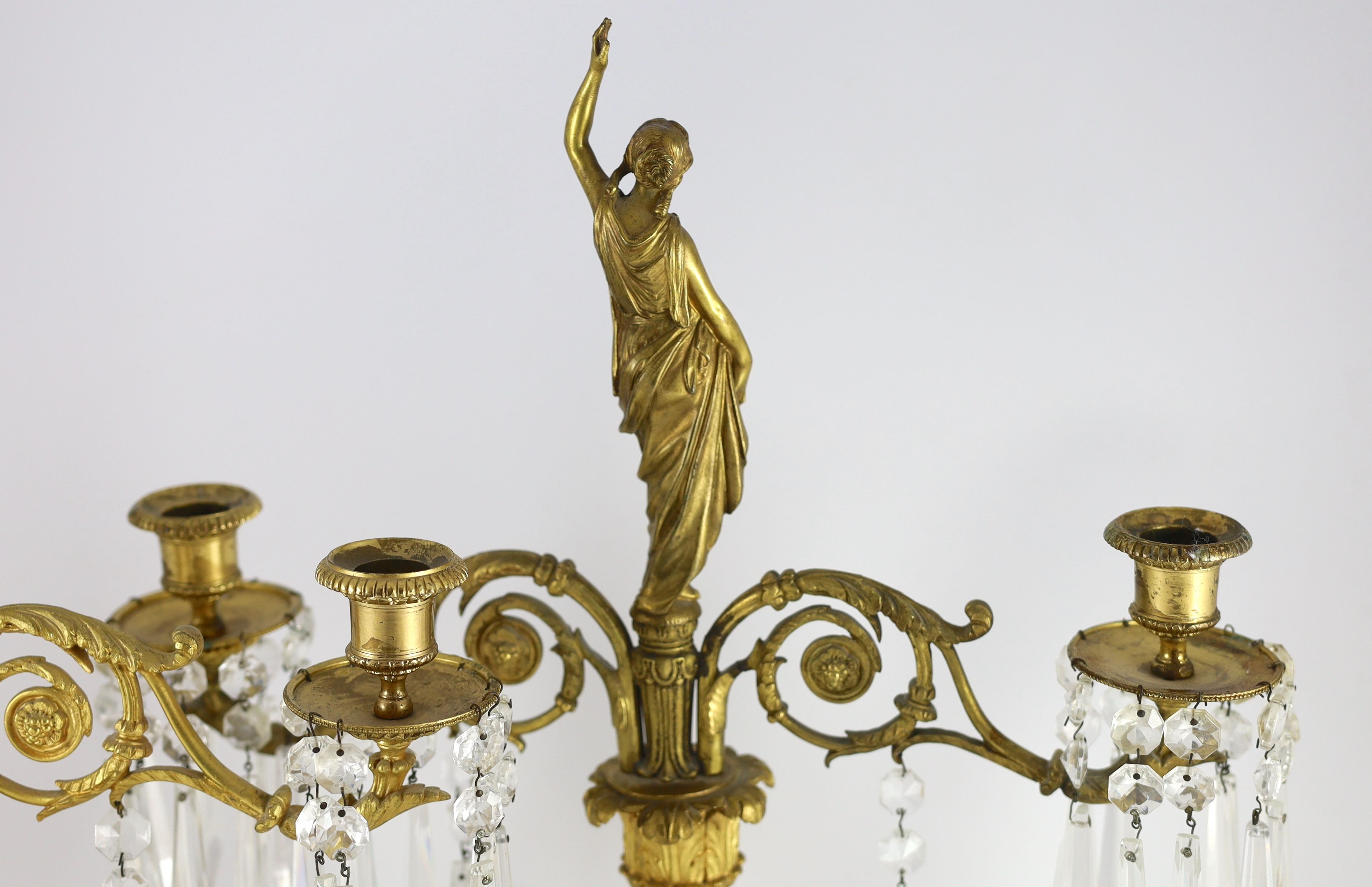 A pair of 19th century Grecian revival ormolu two lights candelabra, 39cm wide depth 13cm 44cm high